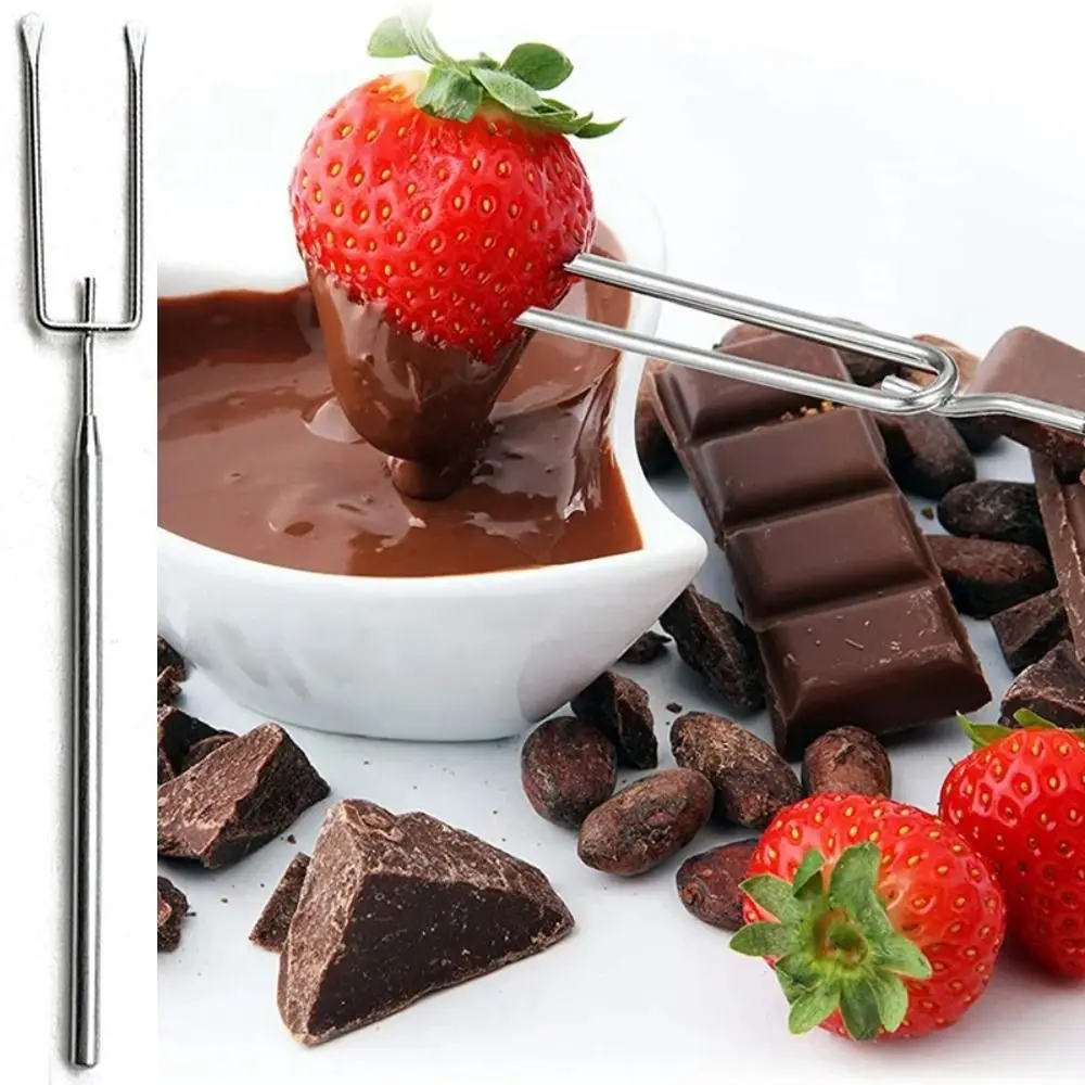 Tenedor para Bañar en Chocolate de Acero Inoxidable, Plateado, Resistente al Óxido, Tenedor para Fondue de Queso, Forma Irregular, Mango Largo, Herramienta para Bañar en Chocolate