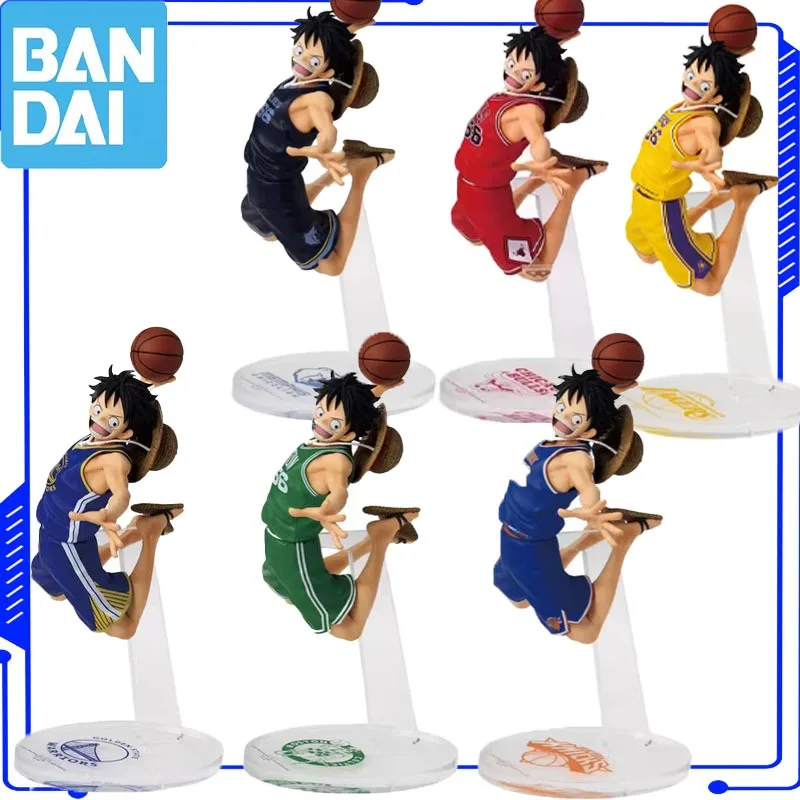 Produto Original Bandai Colaboração One Piece × NBA Monkey D. Luffy Versão Lakers Bonecos de Ação para Presente (Caixa Original)