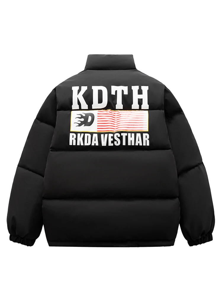 

Thiened Cotton Jaet American Retro Letter Flag Design Men's Winter Coat Couple's Bread Sle High Street Trend Gxp999