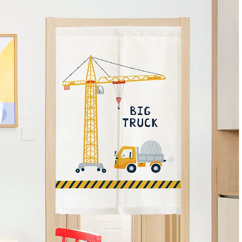 VIKAMA Road Roller Noren Door Curtain Engineering Car Print Hanging Curtain Boys Room Door Partition Creative Kids Decor