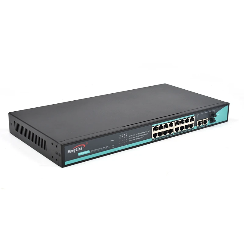 Wanglink-Rack Mount Type Gigabit Network Switch, Poe Switch, 16 Port, 10/100/1000Mbps, 2 SFP Slot, 2 uplink PoE Switch