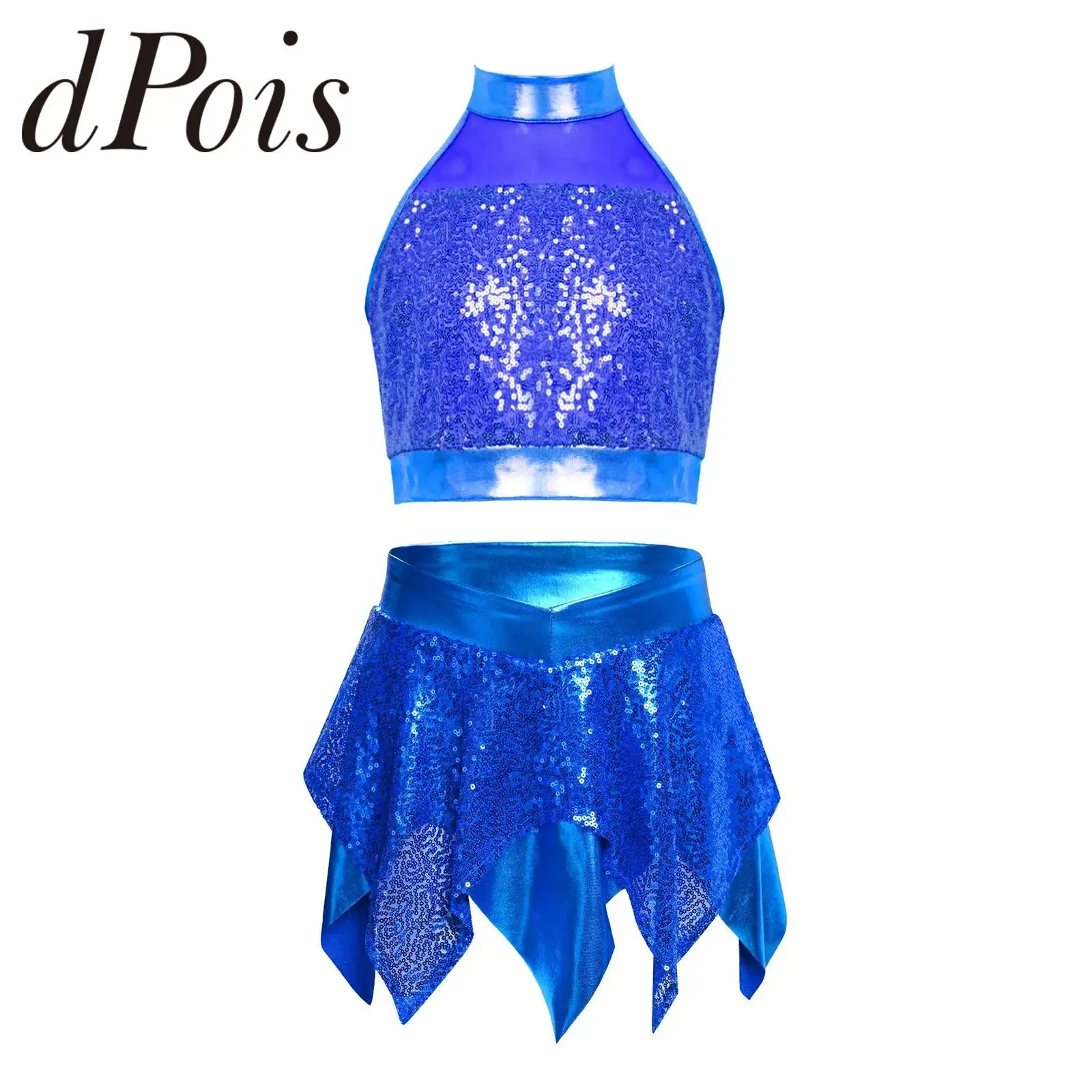 

Children Chacha Jazz Disco Costumes Sequin Metallic Dancewear Sets Kids Girls Latin Dance Performance Festival Party Outfit