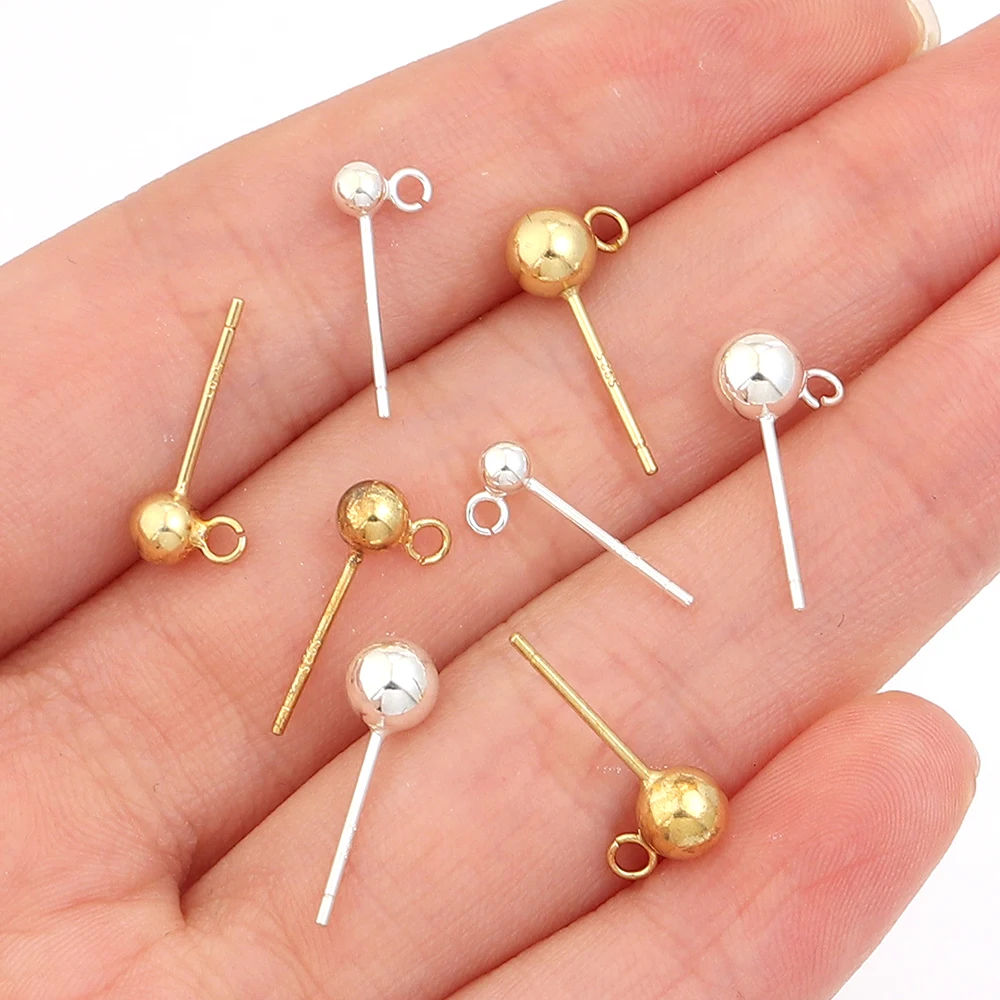 

2 шт./лот, круглые бусины из стерлингового серебра S925, серьги-гвоздики, гипоаллергенные серьги для изготовления ювелирных изделий, женские серьги, аксессуары