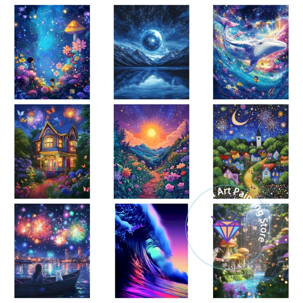 

Forest Whale Night Scene AB Diamond Painting Kit Square Round Diamond 5D DIY Mosaic Handmade Art Adult Exquisite Gift Home Decor