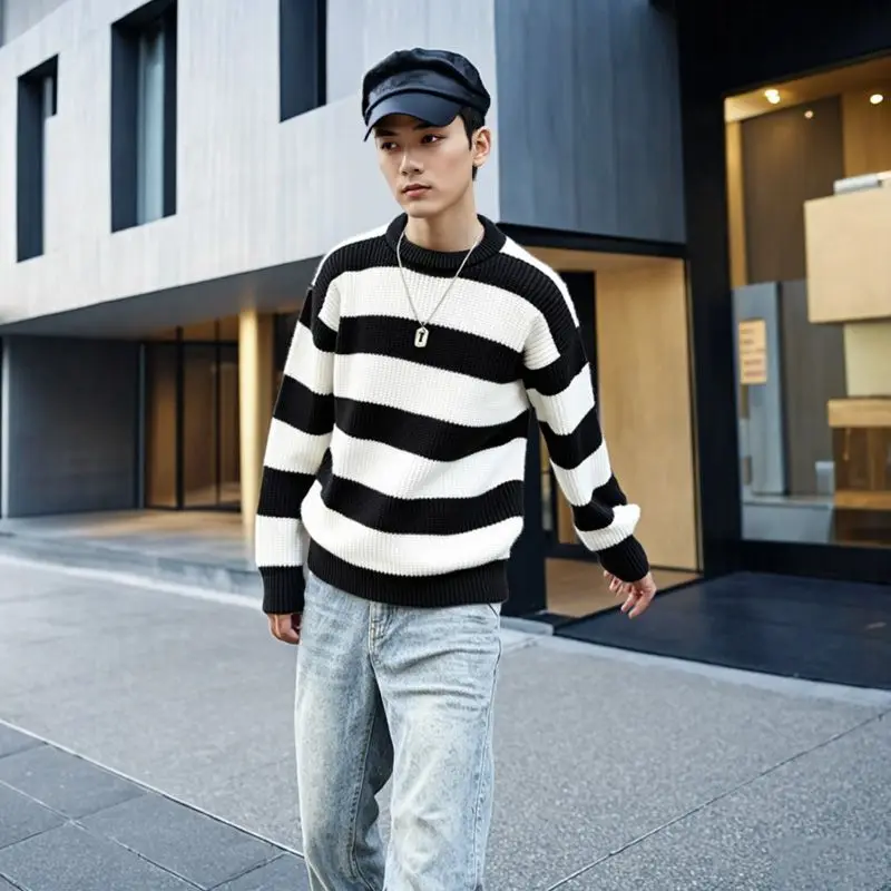 

Свободный крой, мужской трикотаж, круглый пуловер, свитер, цветной дизайн, повседневная зимняя верхняя одежда, удобный полиэстер