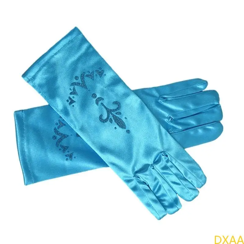 

DXAA Girls Ice Princess Long Silky Sequins Print Gloves for Halloween Birthday Party