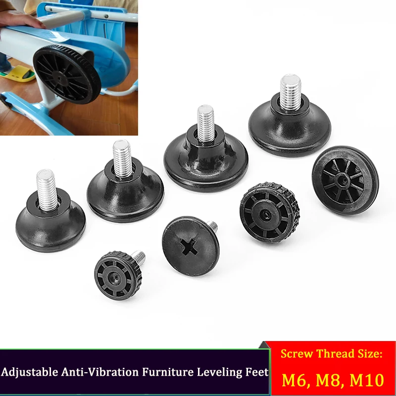 البلاستيك قابل للتعديل التسوية قدم M6 M8 M10 المضادة للاهتزاز الأثاث منصات المسمار في كرسي الجدول الساق قبعات المضادة للانزلاق الطابق حامي