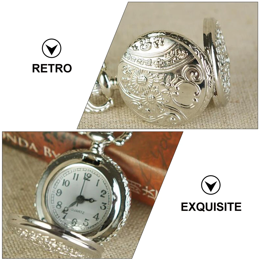 

Quartz Pocket Watch Retro Silver Chain Decor Vintage Mechanical Sweater Watches for Men Women Gifts Birthday Wedding Accessories