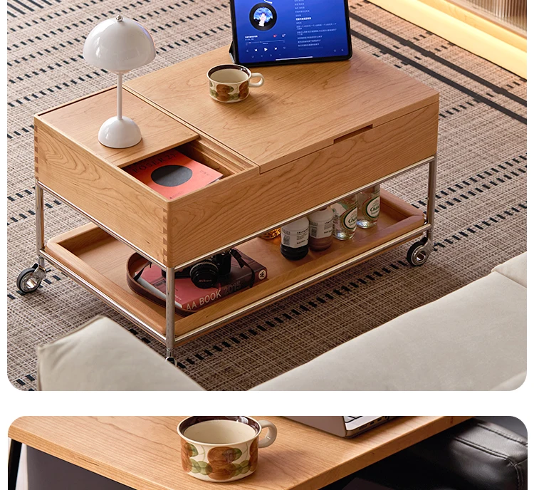 

Solid wood lifting coffee table trolley cherry wood