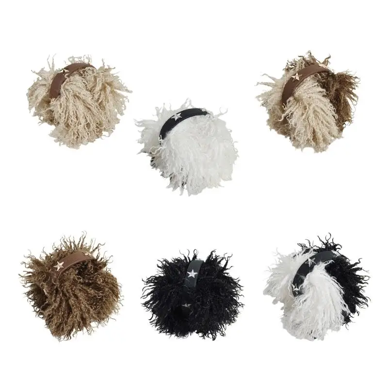 652F Strukturierte Fleece-Ohrabdeckungen, faltbarer Rahmen mit böhmischen Fransen und kantigem Metallic-Sterndetail, trendiges