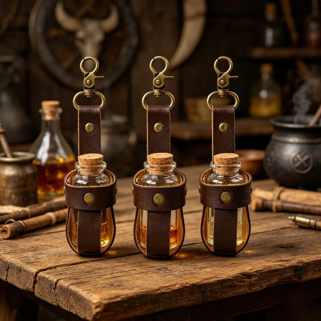 UYEE 3PCS Medieval Leather Vial Holster Clip On Waist Sash, Alchemy Potion Bottle Holder for LARP Cosplay Belt Accessories