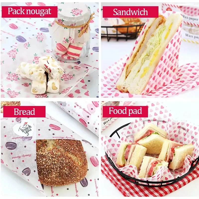 10/50 Stück Wachspapier-Blätter Sandwich-Verpackung Wachspapierbögen Fettabweisende Korb-Einlagen Zeitungsdruckpapier – Detail 3