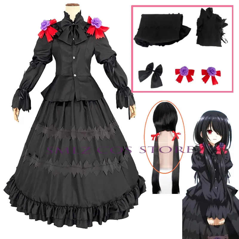 

Костюм «Кошмар», аниме Date A Live Tokisaki Kurumi, женское черное готическое длинное платье для косплея, комплект париков Лолиты, вечерние карнавальные наряды