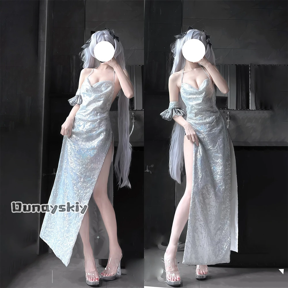 

Goddess of Victory Nikke Cinderella Glass Princess Cosplay Costume Elegant V-Neck Sparkly Dress Women Role-play Sexy Dress