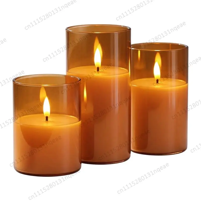 Flameless Battery Powered Manual 3DLED Glass Columnar Candle Safe and Environmentally Friendly