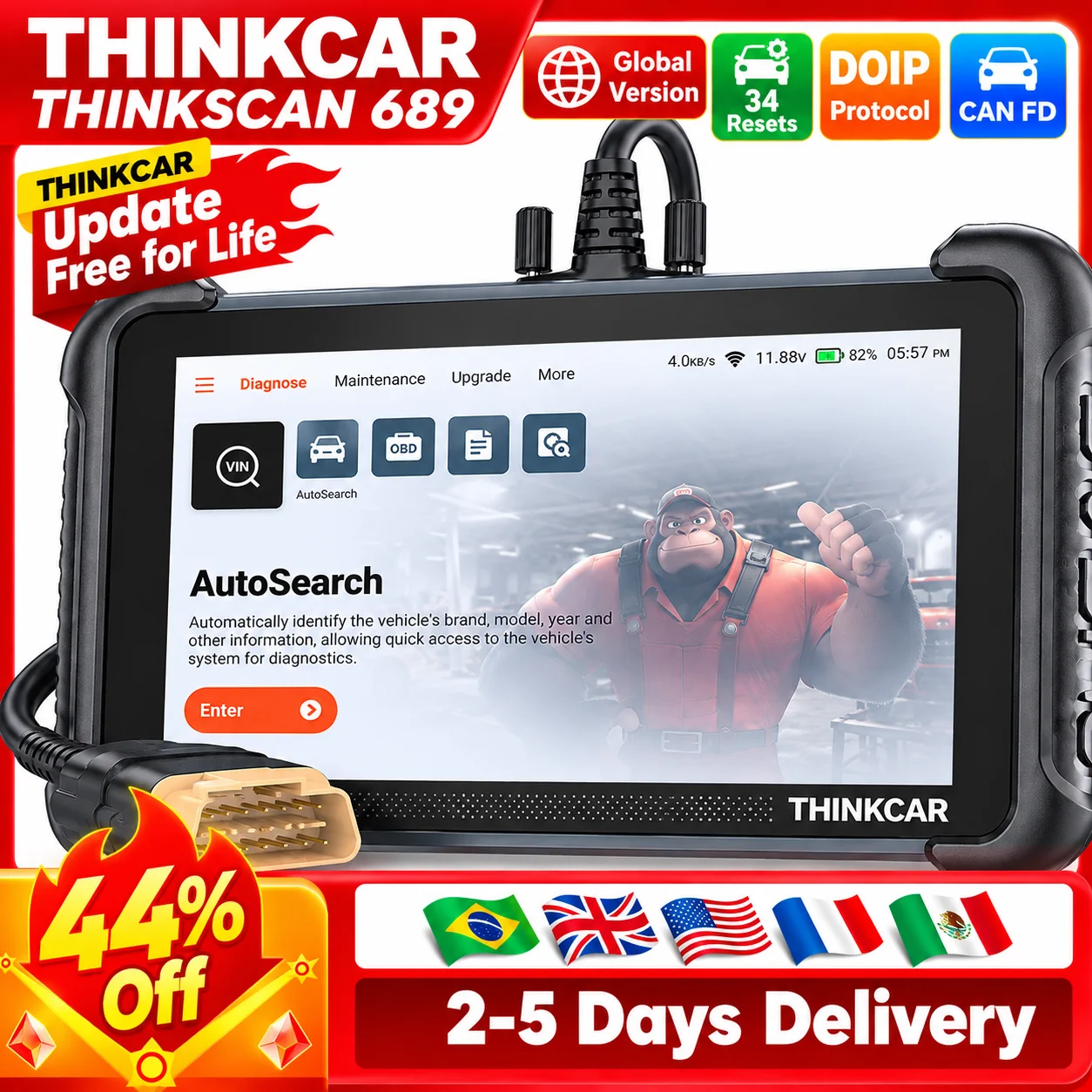 Lifetime Free Update THINKCAR THINKSCAN 689 OBD2 Diagnostic Tool DOIP CANFD Bi-directional ECU Coding 34 Resets