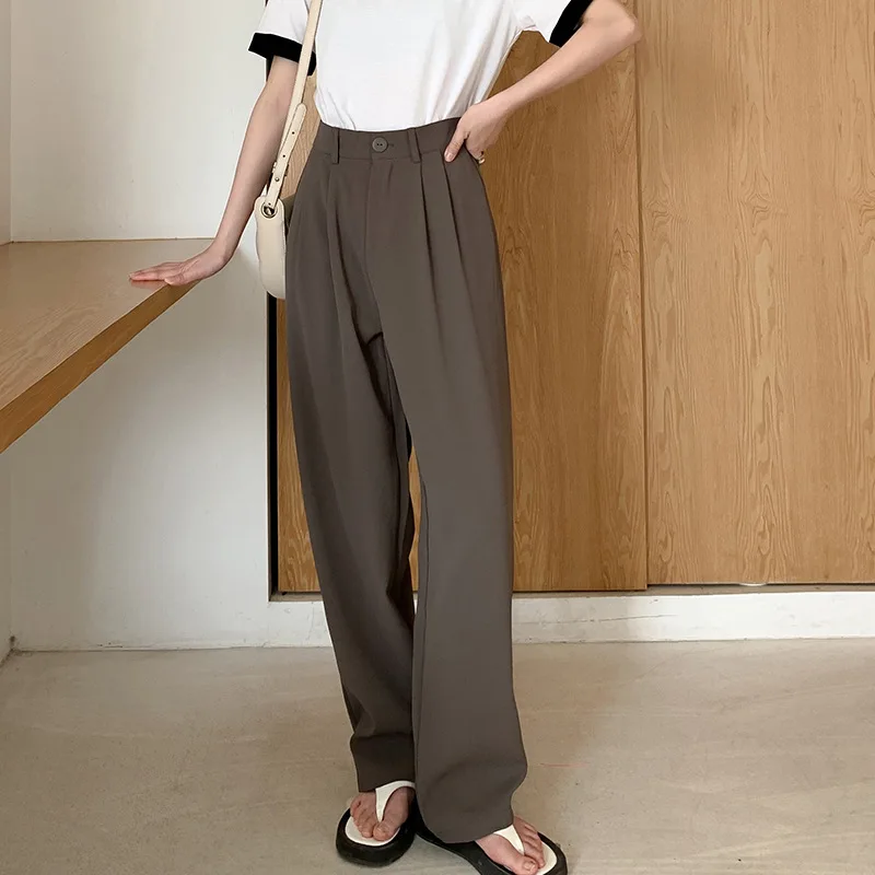 Korean Women Loose Suit Wide Leg Pants Elegant Office Lady Casual Straight Trousers Harajuku Fashion High Waist Solid Pants