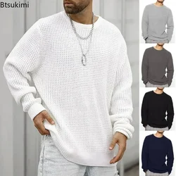 New 2024 Men's Knitted Sweater Top Autumn Winter Fashion Solid Color Loose Pullover Men's Casual Long Sleeve Round Neck Sweater