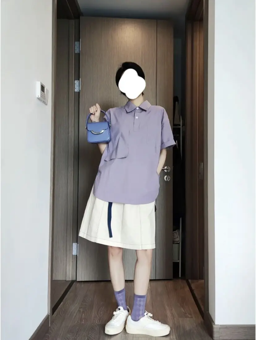 Camisa Casual Retro Japonesa para Mulheres, Verão, Estilo Simples, Ajuste Solto