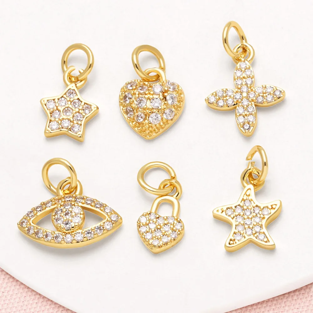 OCESRIO White Crystal Small Star Heart Charm for Bracelet Necklace Copper Evil Eye Purse Charm Keychain Jewelry Making chma525