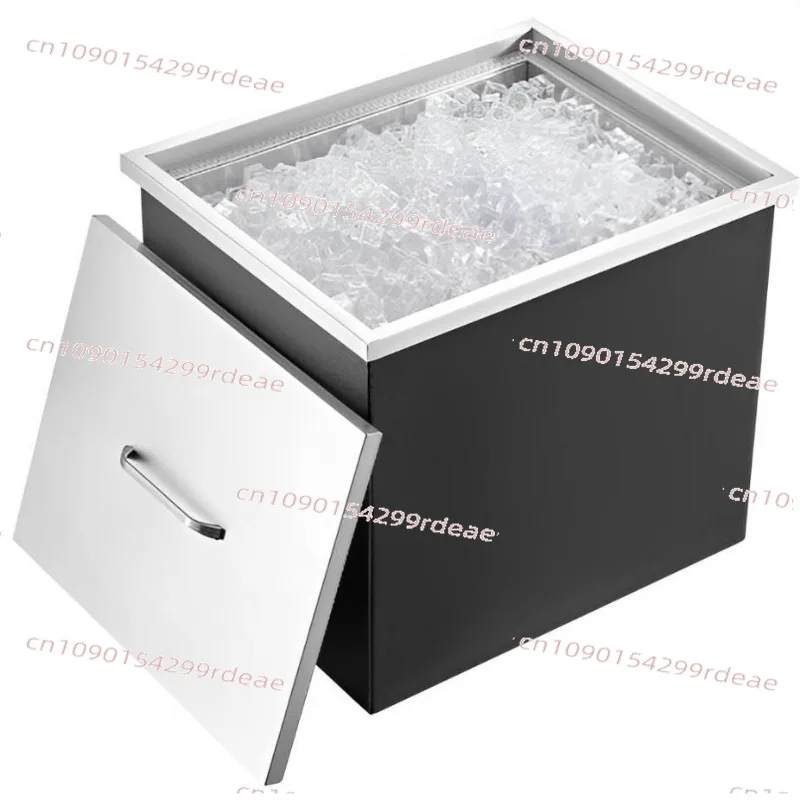 Stainless steel ice tank embedded bar milk tea coffee shop commercial ice storage pool portable ice cube storage box with lid