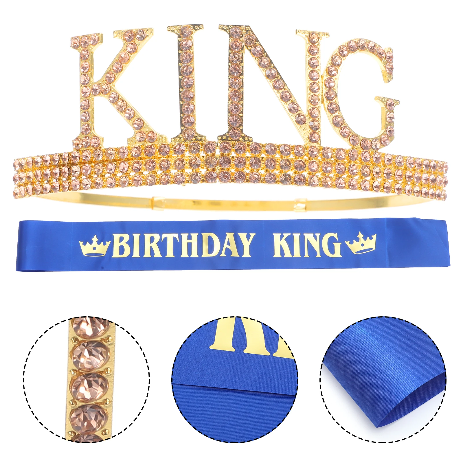 1 Juego de 1 Juego de faja de corona de diamantes de imitación, corona de rey para hombres, decoraciones para fiesta de cumpleaños, accesorios de disfraz de actuación con purpurina para graduación