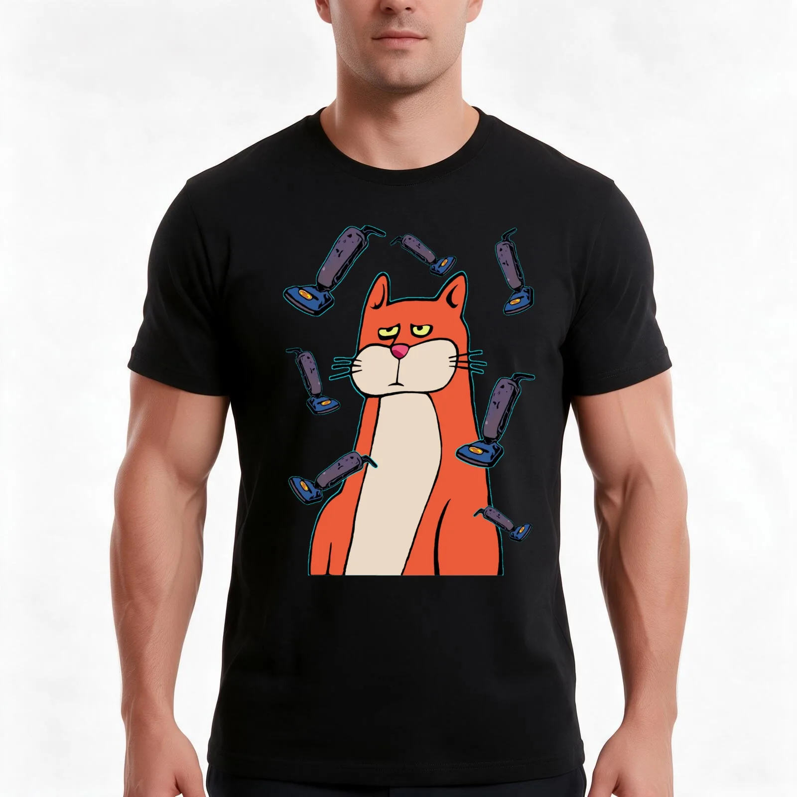 Cats abhor A vacuum T-Shirt, Summer Casual Cotton Tee, Oversized Streetwear Tops, Vintage Graphic Print, Loose Fit Short Sleeve