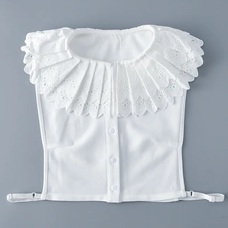 Big Lapel Crochet White Fake Collars+ Fake Cuff Sleeved for Woman Removable Shirt Collar White Detachable Collar for Girls