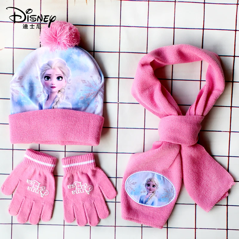 Children\'s Hat Glove Set Baby Boys Knitted Hat Elsa Cartoon Warm Hat Cosplay Toy Christmas Gift for Chridern