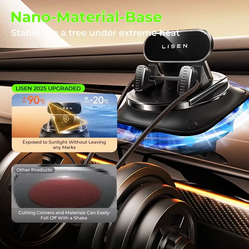 LISEN New Phone Holder 360° Rotation Anti-Slip High-Strength Suction Cup Car Phone Mount for Driving Navigation and Calls