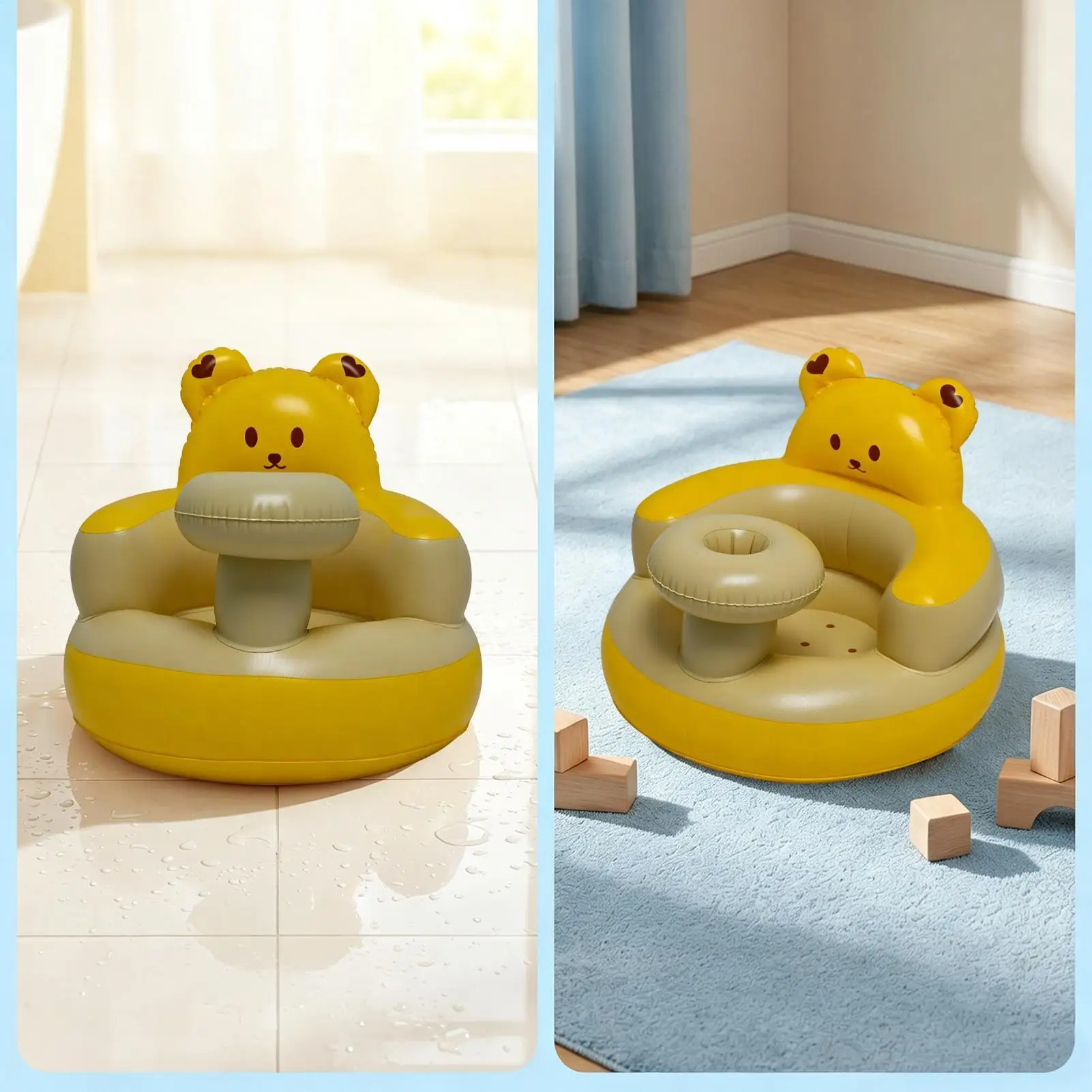 

Inflatable Chair For Kid Portable Seater Built-in Air Pump Portable Blow Up Kid Seat For Feeding Home Bedroom Travel Vacation