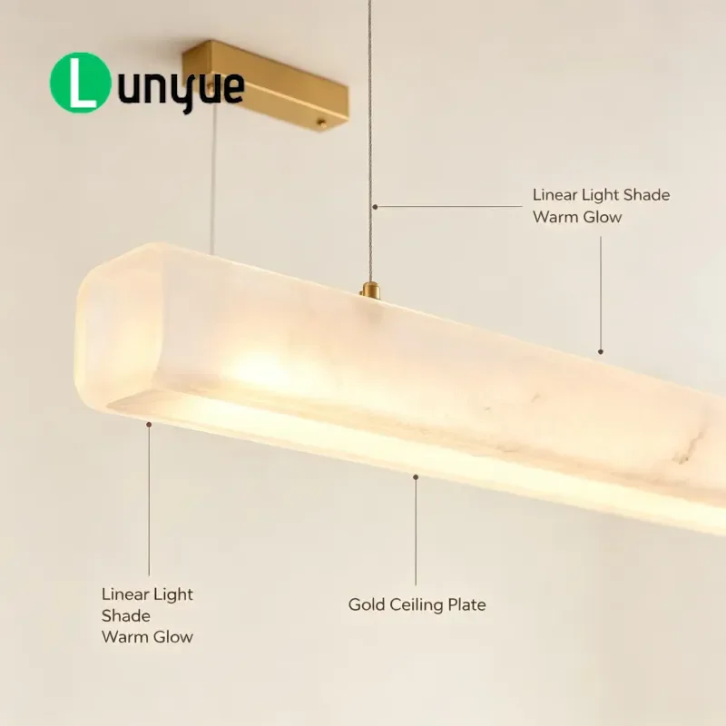 Modern White Marble Pattern Aluminum Line LED Chandelier Dimmable Pendant Light for Restaurant Villa Living Room Home Decor