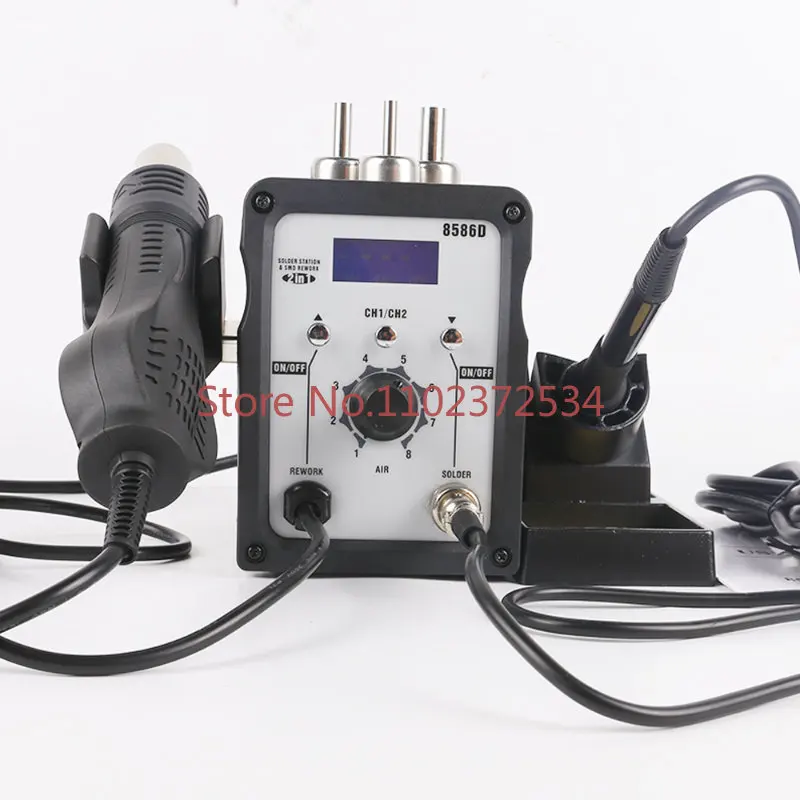 

8586D 2 in 1 ESD Soldering Station SMD Rework Soldering Station Hot Air Gun set kit Welding Repair tools Solder Iron 220V 110V