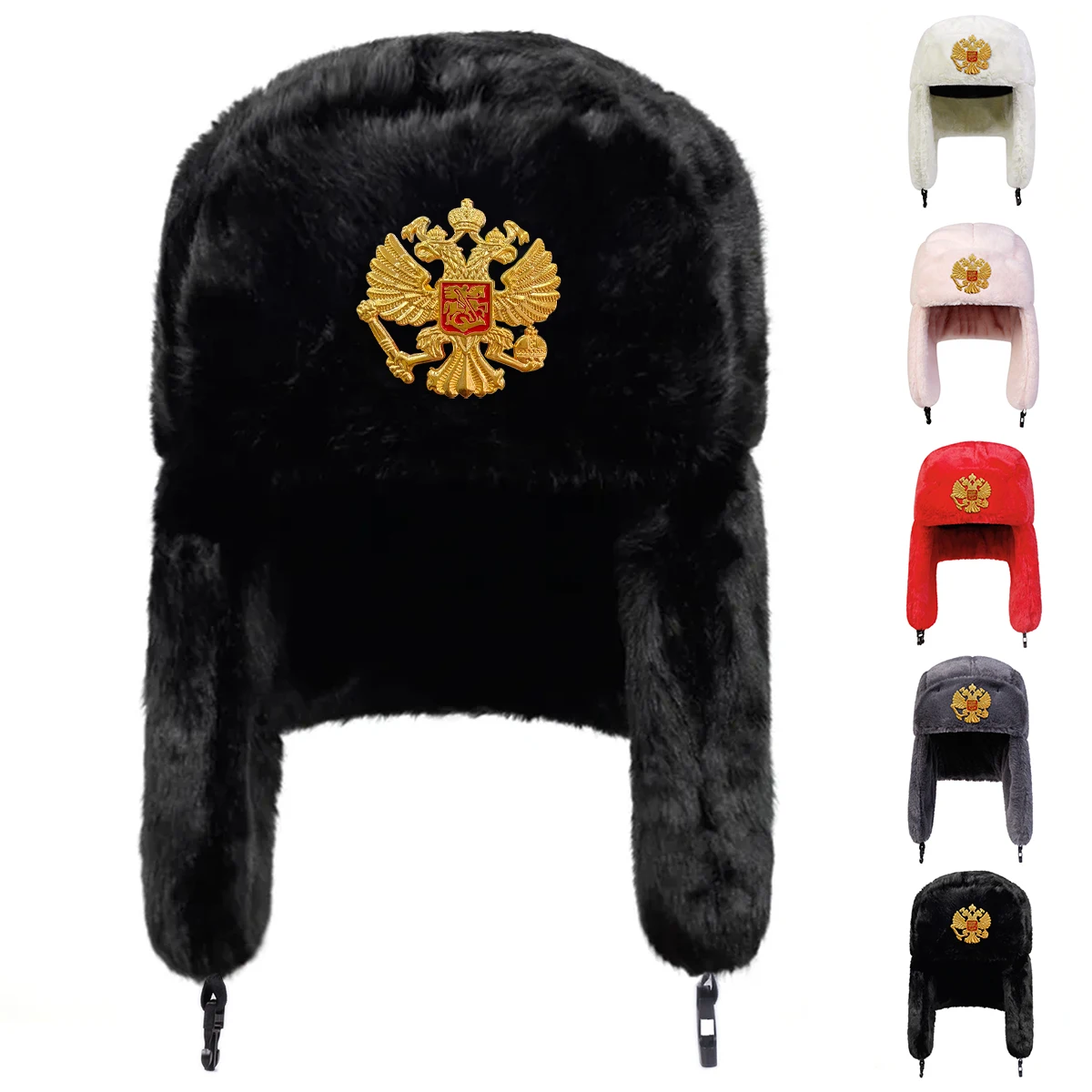 Unisex Double headed Eagle Label Lei Feng Hat Winter Earflap Hat Keep Warm Ski Hat Bomber Hat for Outdoor Riding Snow Activities