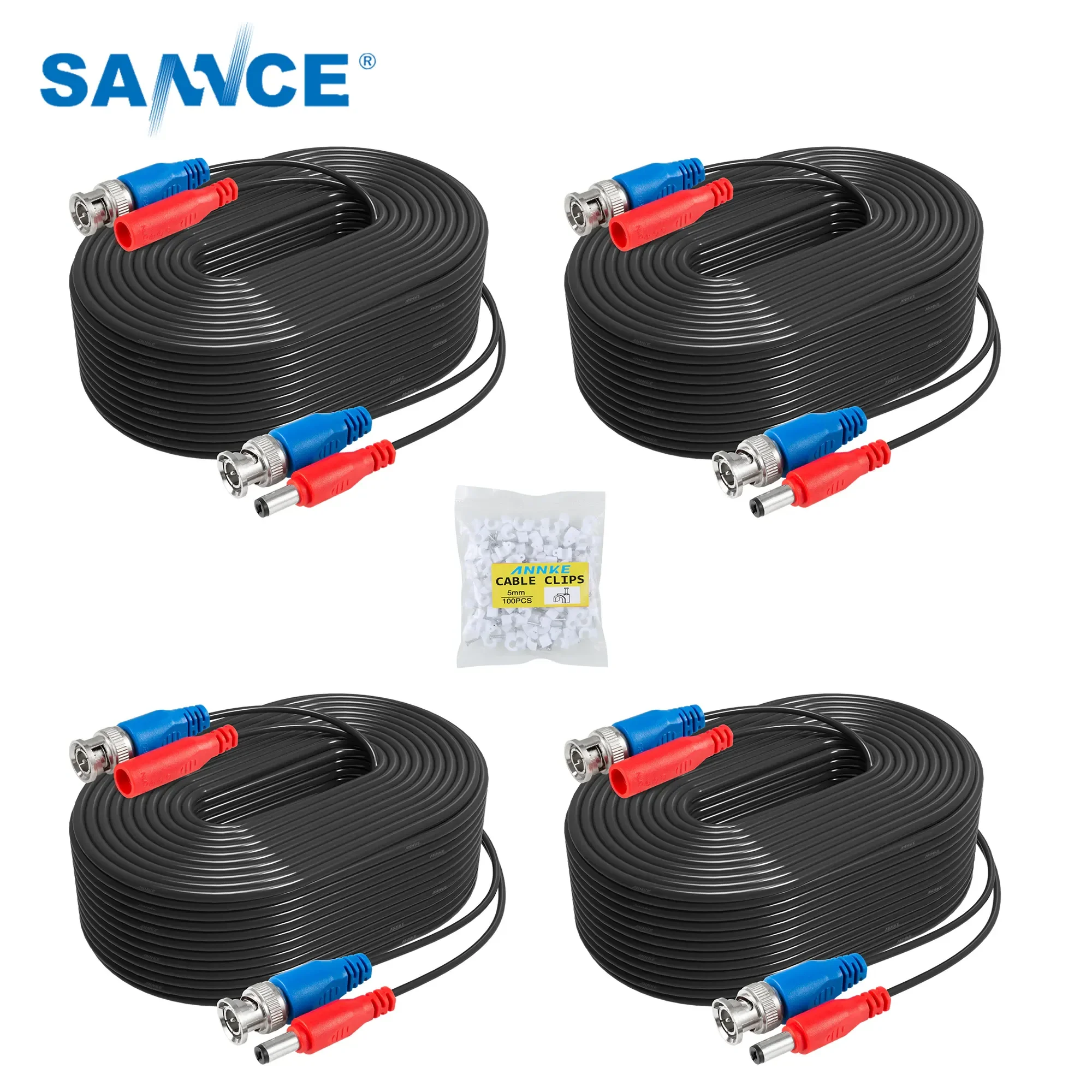 Sannce 4PCS a Lot 30M 100 Feet CCTV BNC Video Power Cable For CCTV AHD Camera DVR Security System Black Surveillance Accessories