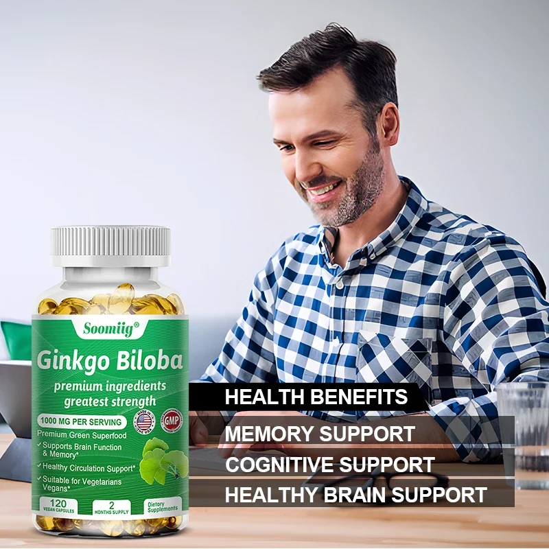 SOOMIIG Ginkgo Biloba Extract Supplement - for Brain Health, Cognitive Function, Focus, Memory and Stress Relief, Vegetarian