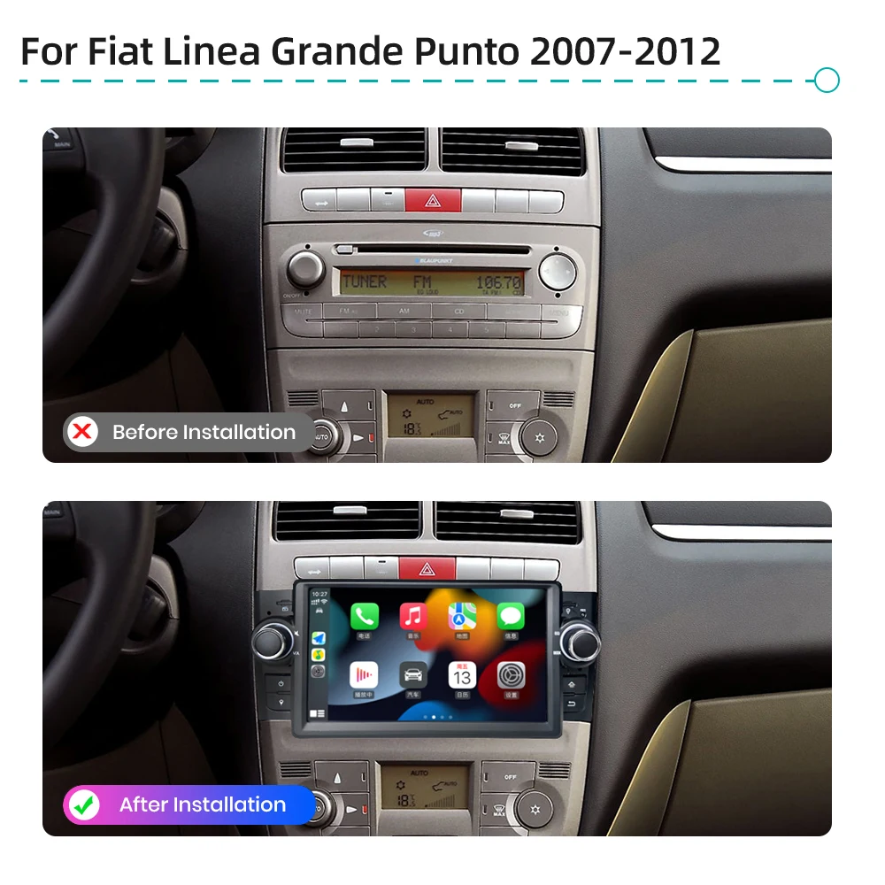 Android 12 Qualcomm 8G 256G CarPlay GPS Navigation 4G WiFi Multimedia Player Stereo Radio For Fiat Linea Grande Punto 2007-2012