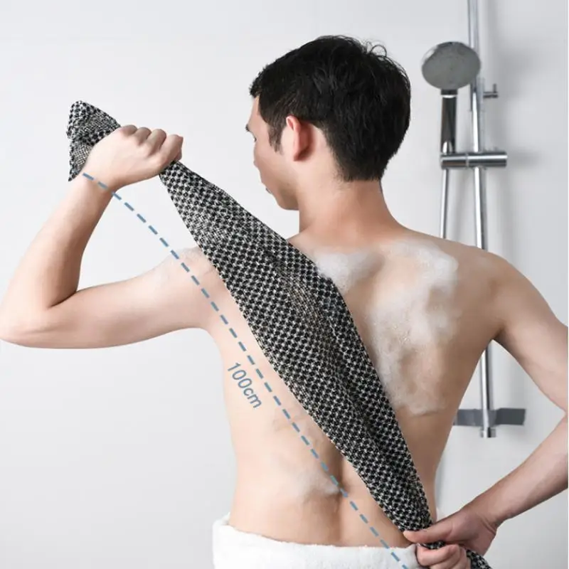 Toallita exfoliante para la espalda, toalla de baño de espuma para ducha, toalla larga para hombres y mujeres