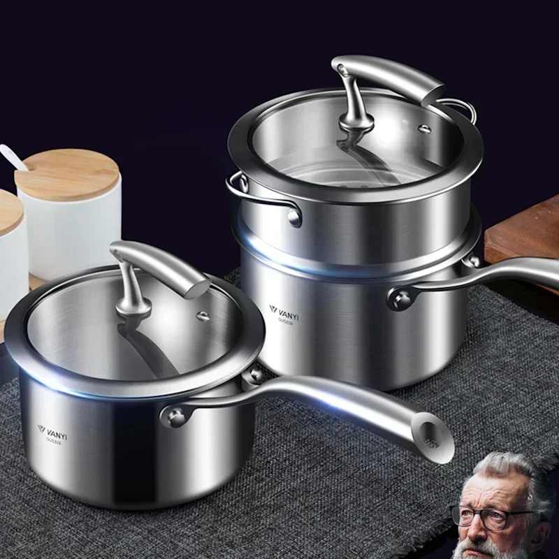 Stainless steel instant pots for cooking 20cm No coating milk pot cooking soup pot steamer Kitchen Non stick pots and pans