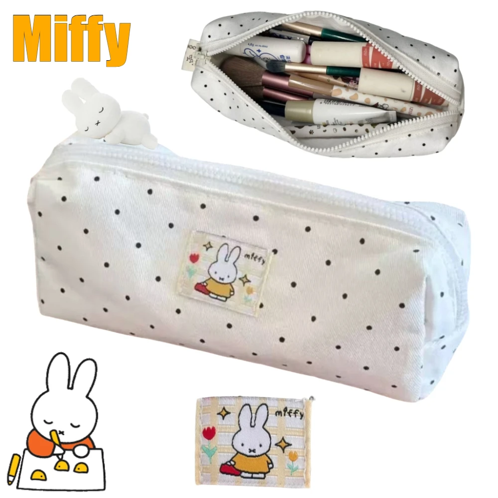 Trousse à crayons Miffy, grande capacité, imprimé dessin animé, portable, pour étudiants, sac de rangement de papeterie mignon pour hommes et femmes