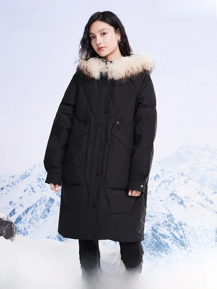 

Пуховик Snow Flng осенне-зимний, средней длины, больших размеров, модный, теплый, с большим меховым воротником, элегантный, стройнящий силуэт