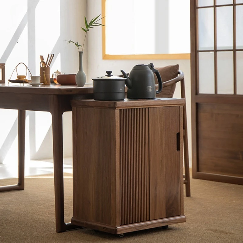 

New Chinese-style solid wood tea cabinet Tea side cabinet Household removable living room Black walnut
