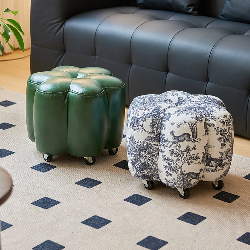 

Velvet Swivel Stool with Wheels Round Pouf Ottoman Petal-shaped Stool Living Room Stylish Compact Footstool