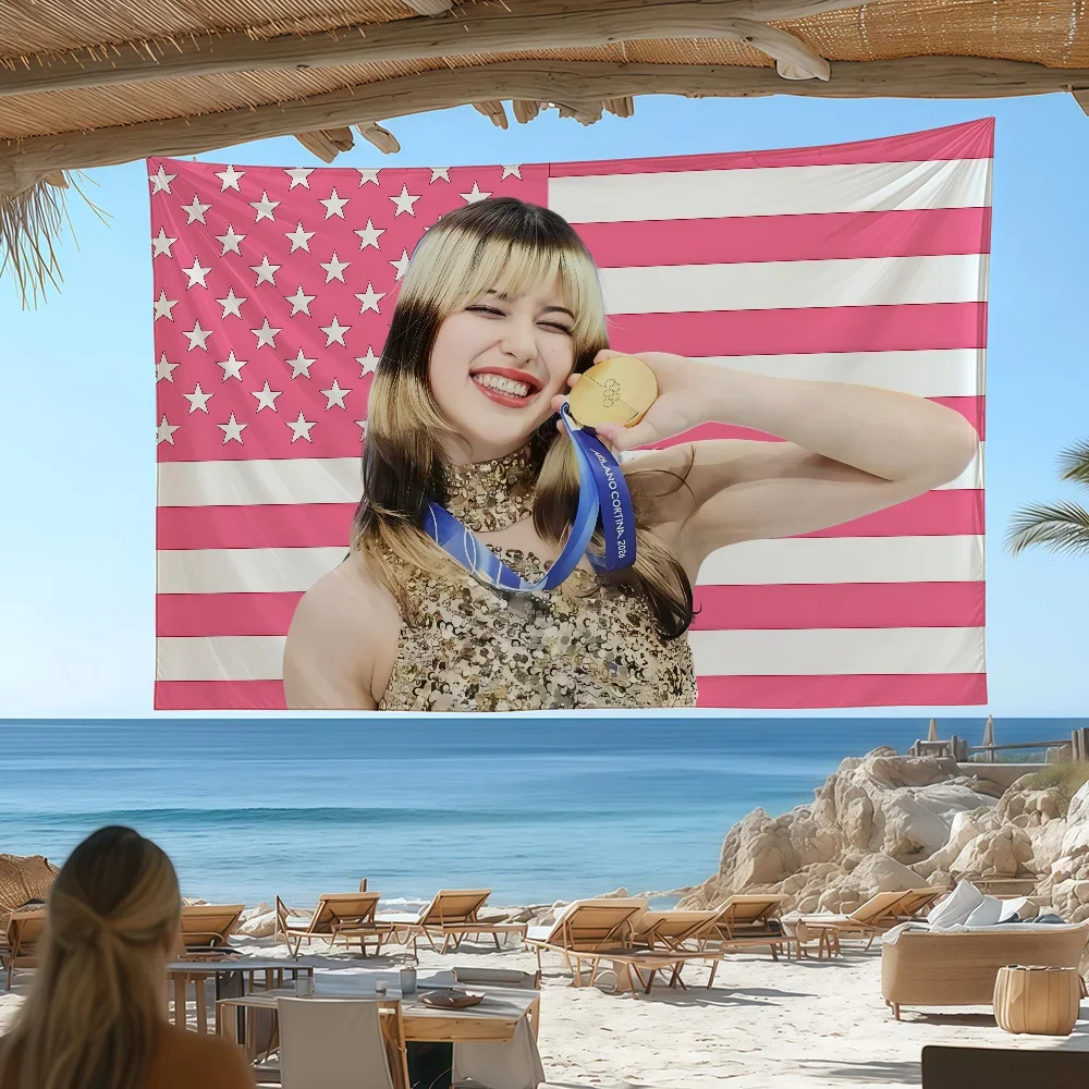 A-Alysa L-Liu Skating USA flag For Garden Party Living Room Home Wall Decor Banner Bedroom Outdoor Tapestry view 3
