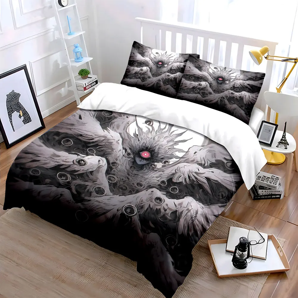3Pcs Multi-eye Seraphim Angel Duvet Cover Set, Dark Gothic Anime Wing Bedding Single Double King Queen, Gift