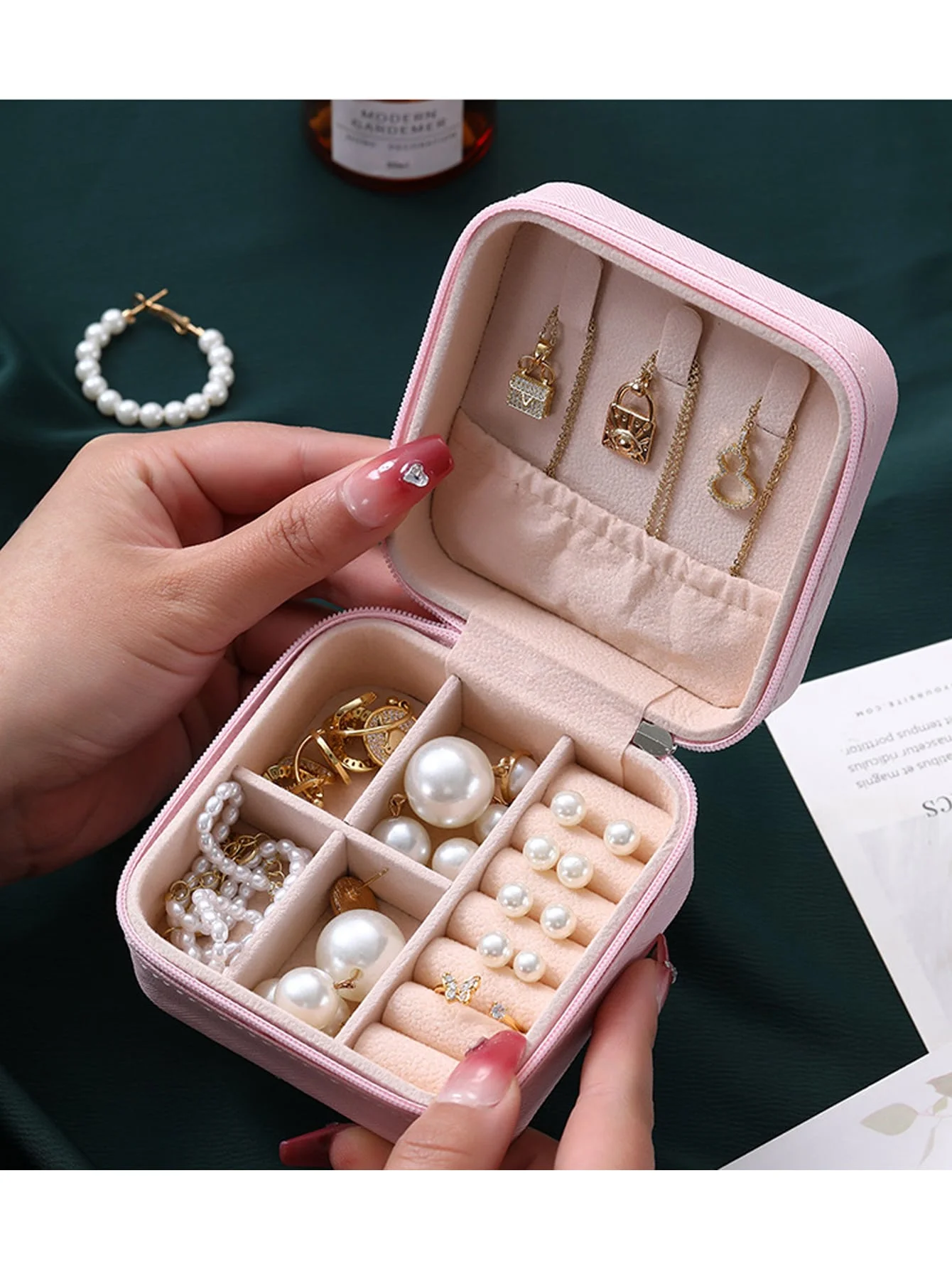 Travel Jewelry Case for Women Girls,Portable Jewelry Box with Letters 2-Layer Jewelry Storage Mini Jewelry Case Travel Must Have