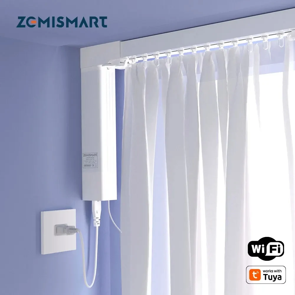 Zemismart WiFi-gordijnmotor met aangepast elektrisch spoor RF-afstandsbediening werken met Tuya-app Alexa Google Home Yandex Alice Voice