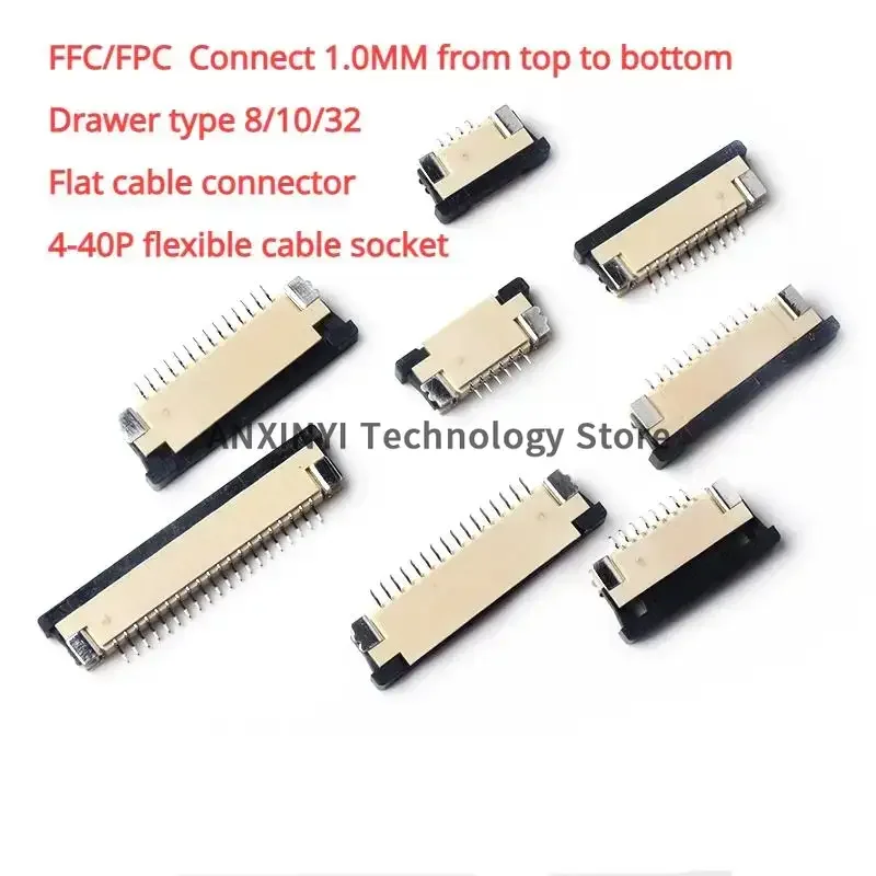 

FFC/FPC Connect 1.0MM from top to bottom Drawer type 8/10/32 Flat cable connector 4-40P flexible cable socket