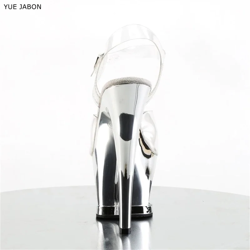 Sexy Women's 17cm High Stiletto Sandals - Hollow Out Sole Electroplated Diamond-Encrusted Shoes, Ideal for Pole Dance, Catwalk