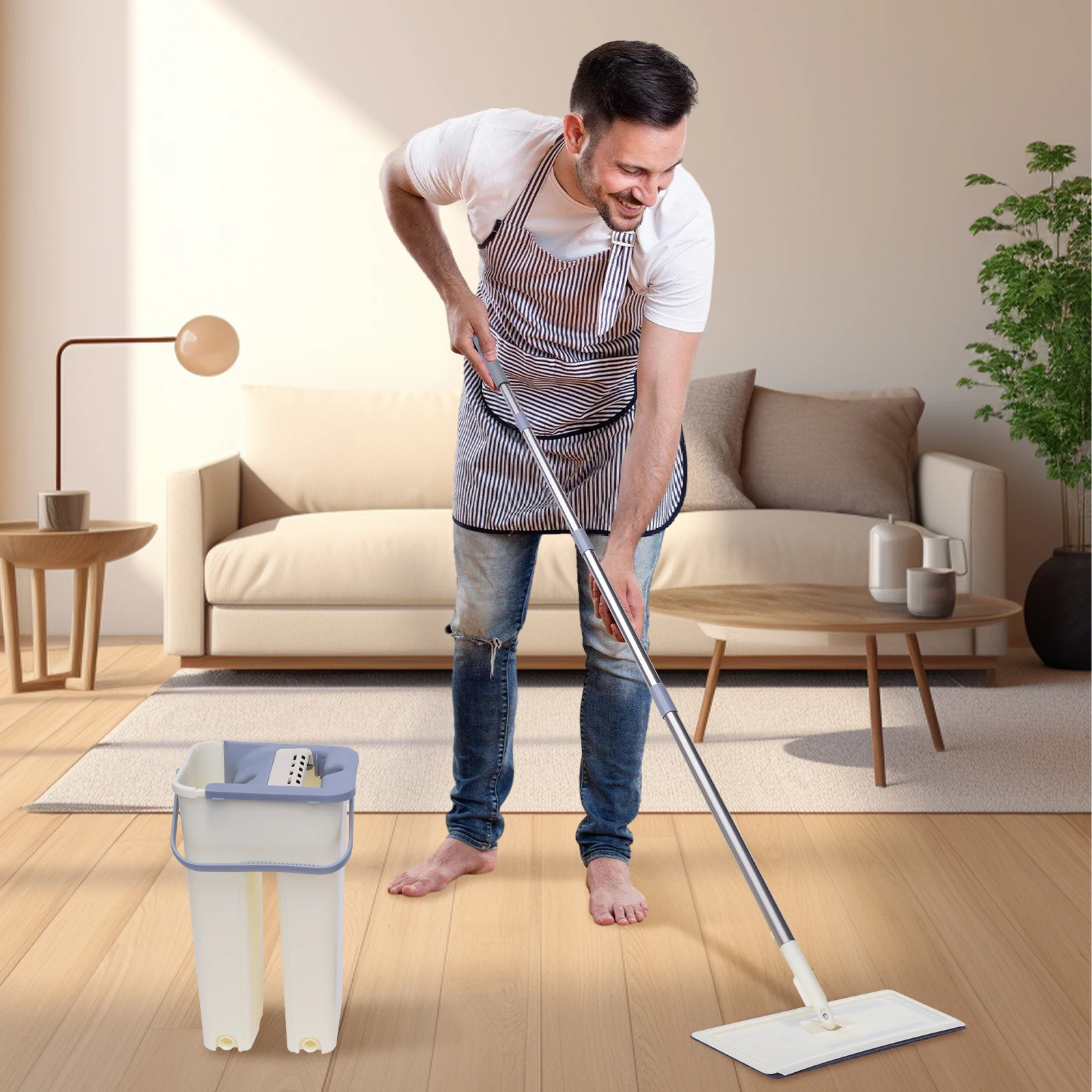 Floor Mop Set with Bucket Floor Mop Set Wet Dry Mop 360 Mop + 10 Microfibre Pad Cleaning Cloth